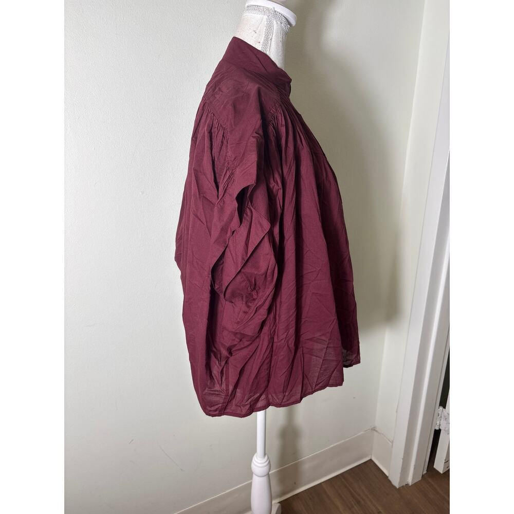 Vanessa Bruno Burgandy Cotton V Neck Top Sz XS/S - Picture 3 of 5